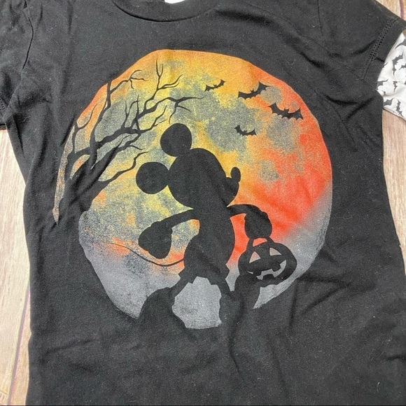 Disney Juniors Small Mickey Mouse Halloween Long Sleeve Shirt Black Silhouette - Picture 7 of 8
